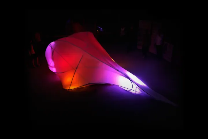 Trans-Computational Pavilion, Membrane structure + interactive lighting (2013)